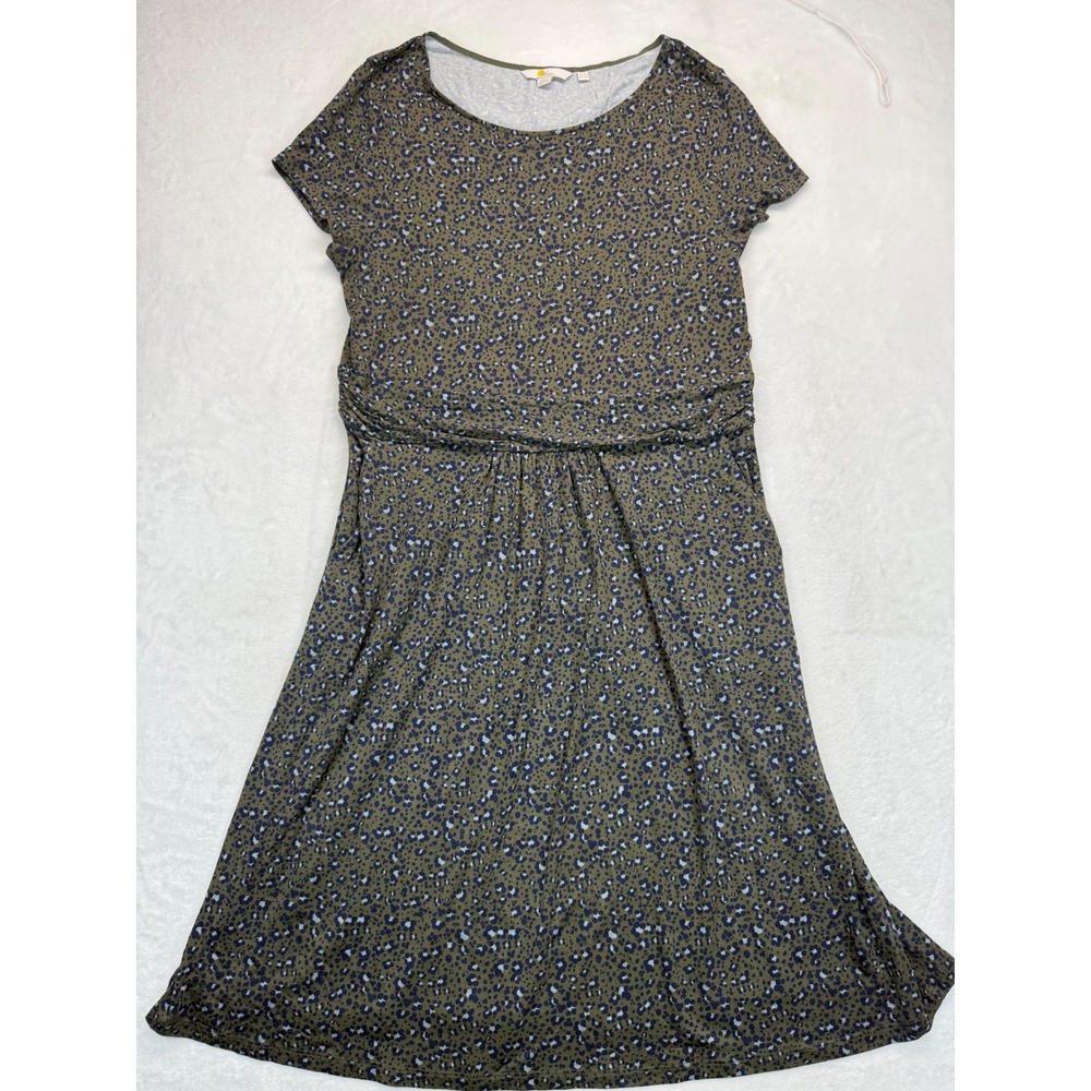Boden Amelie Leopard Jersey Dress Olive Green Floral Print‎ Casual Comfy US 14R